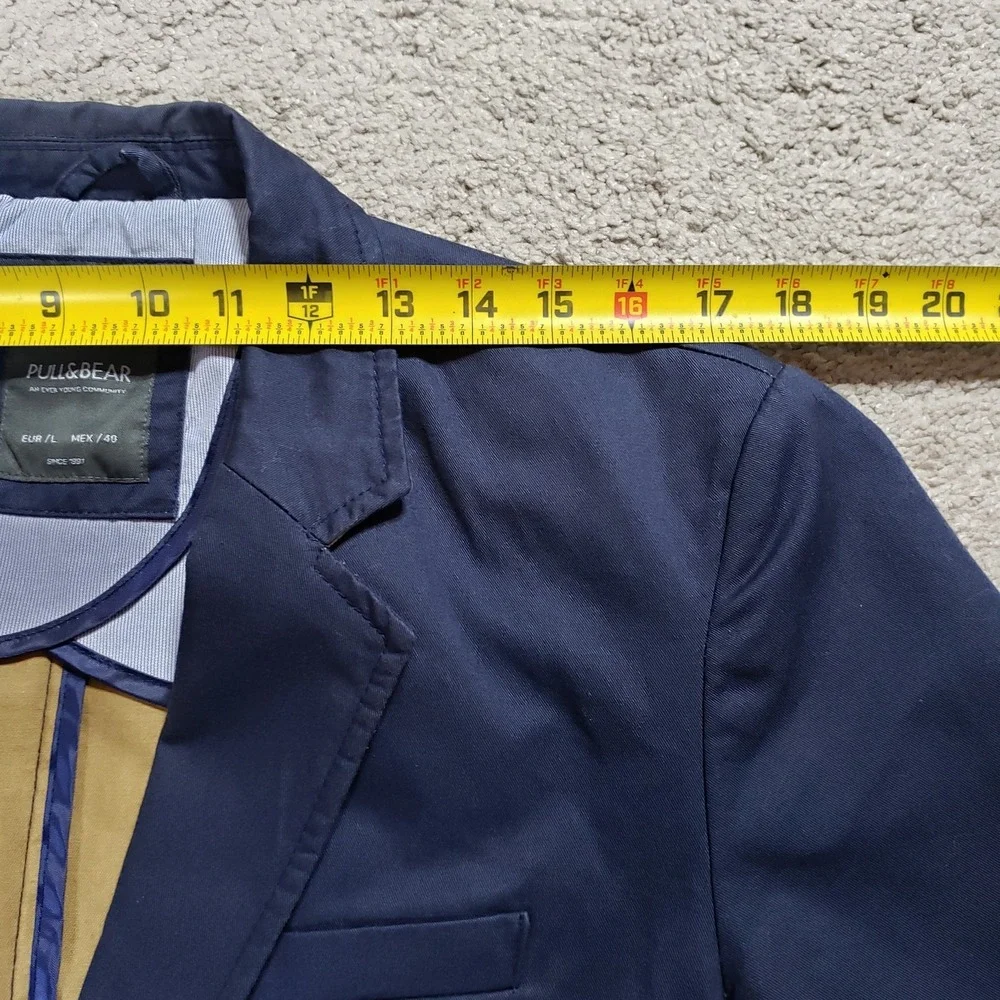Pull&Bear Men's Blue Unstructured Blazer Jacket Large L EUR 2-Button Sport Coat‎